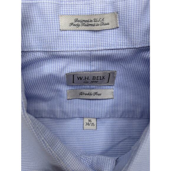 W.H. Belk Mens Button Up Dress Shirt 16x34/35 Large Blue Wrinkle Free Cuff Links - Picture 2 of 5
